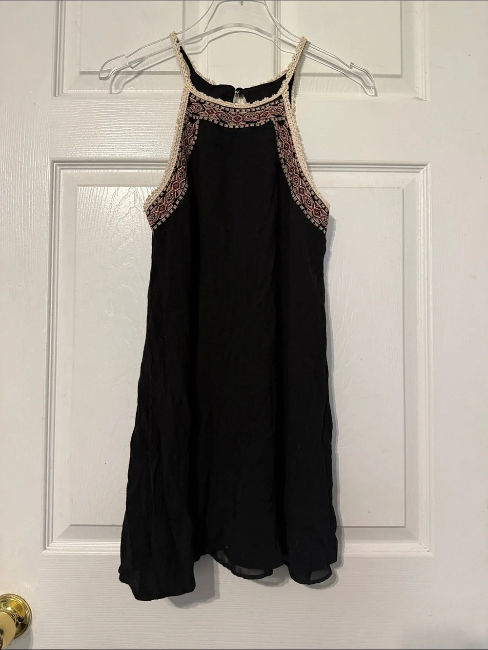 House of Harlow June Embroidered Halter Swing Festival Mini Dress Black Small